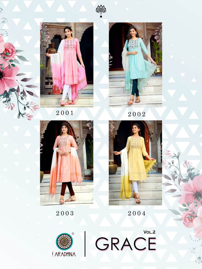 Aradhna Grace 2 New Ethnic Wear Nayra Cut Kurti With Dupatta Collection